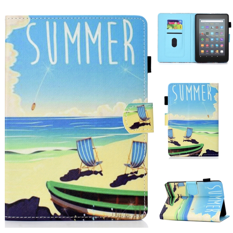 

For Amazon Kindle Youth Version 2022 Colored Drawing Stitching Smart Leather Tablet Case(Beach)