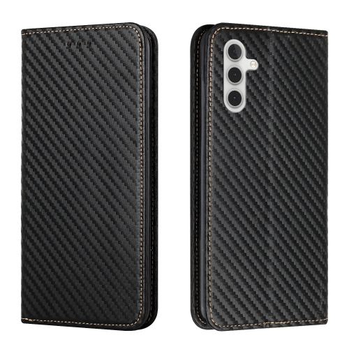 

For Samsung Galaxy A34 Carbon Fiber Texture Flip Holder Leather Phone Case(Black)