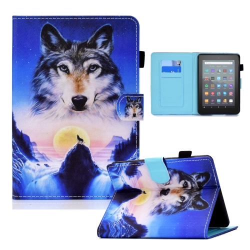 

For Amazon Kindle Youth Version 2022 Colored Drawing Stitching Smart Leather Tablet Case(Wolf)