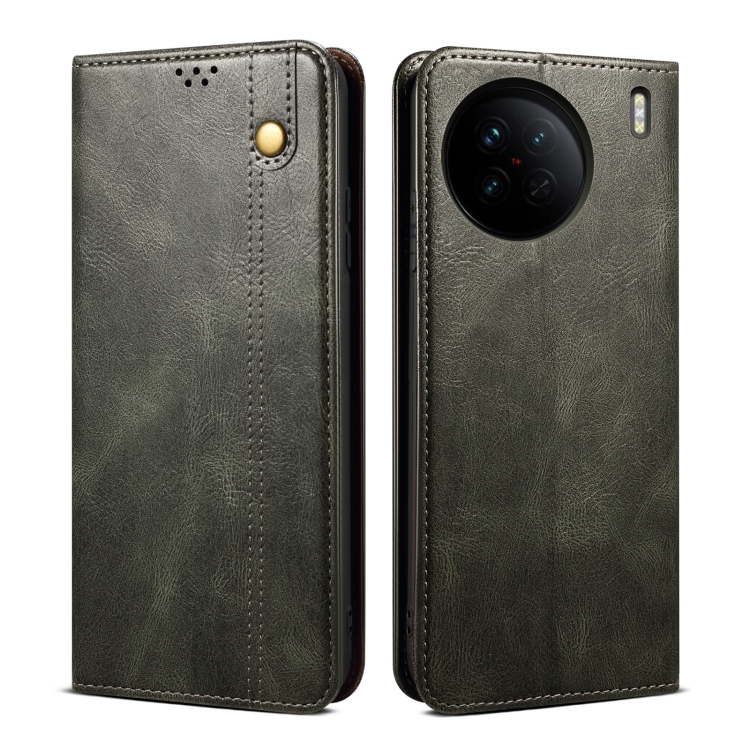 

For vivo X90 Pro Oil Wax Crazy Horse Texture Leather Phone Case(Green)