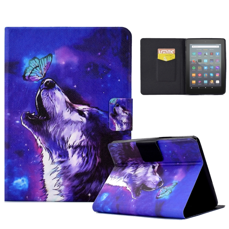 

For Amazon Kindle Youth Version 2022 Voltage Colored Drawing Smart Leather Tablet Case(Butterfly Wolf)