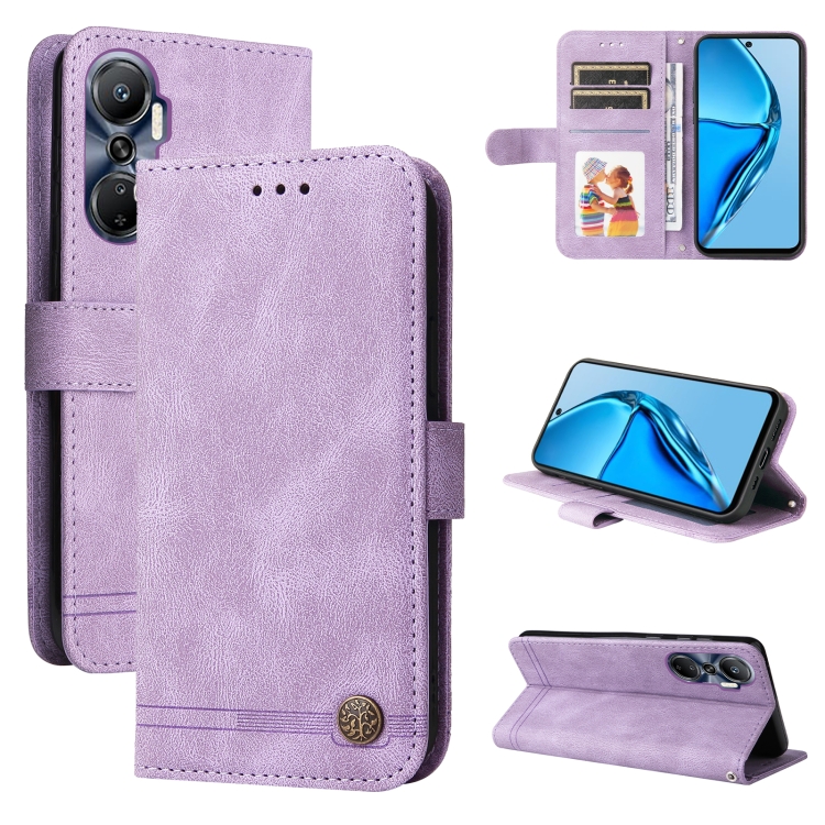 

For Infinix Hot 20 4G Skin Feel Life Tree Metal Button Leather Phone Case(Purple)