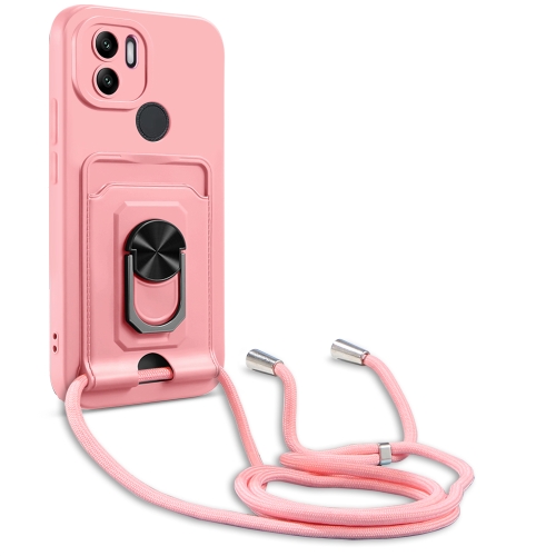 

For Xiaomi Redmi A1+ Ring Kickstand Card Wallet TPU Phone Case with Lanyard(Pink)