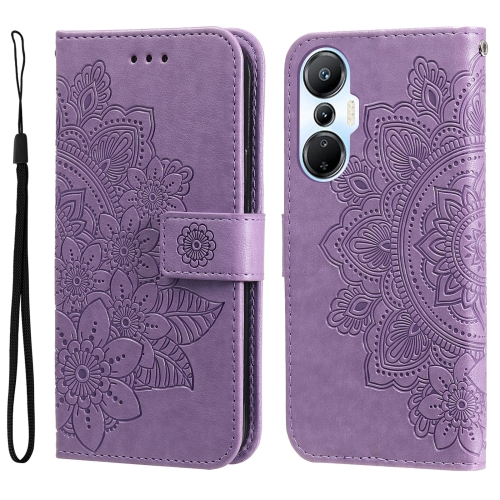 

For Infinix Hot 20s 7-petal Flowers Embossing Leather Phone Case(Light Purple)