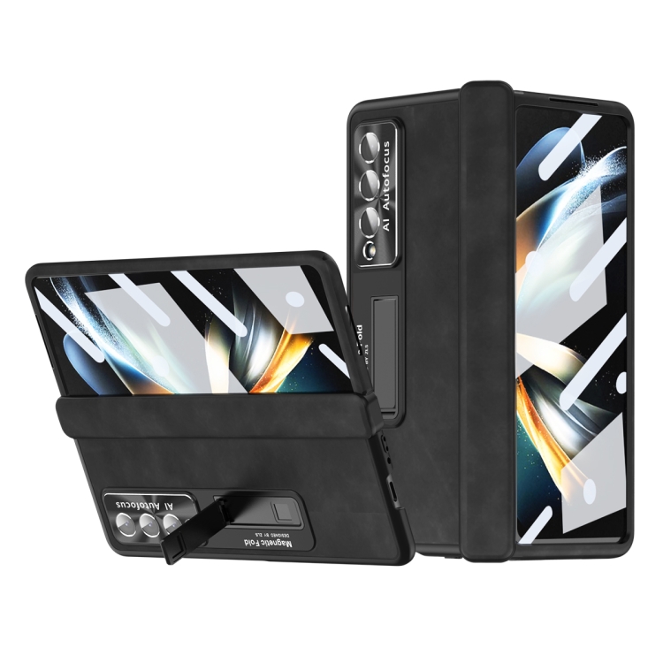 

For Samsung Galaxy Z Fold4 Napa Pattern All-inclusive Magnetic Phone Case(Black)