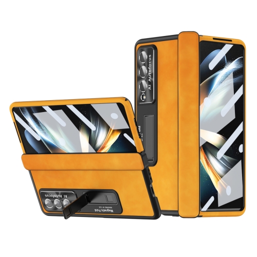 

For Samsung Galaxy Z Fold4 Napa Pattern All-inclusive Magnetic Phone Case(Lemon Yellow)