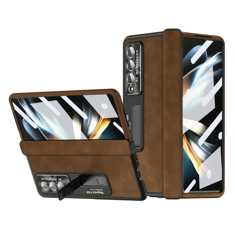 

For Samsung Galaxy Z Fold4 Napa Pattern All-inclusive Magnetic Phone Case(Brown)