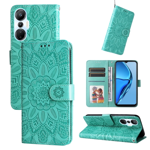 

For Infinix Hot 20s Embossed Sunflower Leather Phone Case(Green)