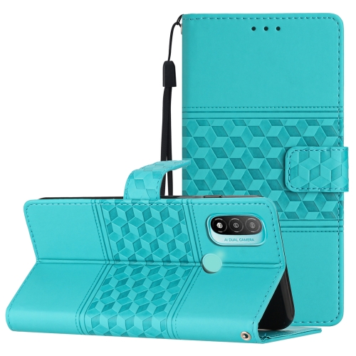 

For Motorola Moto E20 / E30 / E40 Diamond Embossed Skin Feel Leather Phone Case with Lanyard(Blue)