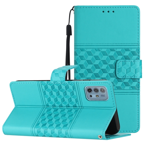 

For Motorola Moto G10 / G20 / G30 Diamond Embossed Skin Feel Leather Phone Case with Lanyard(Blue)
