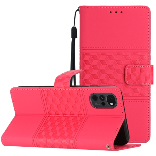 

For Motorola Moto G22 Diamond Embossed Skin Feel Leather Phone Case with Lanyard(Red)
