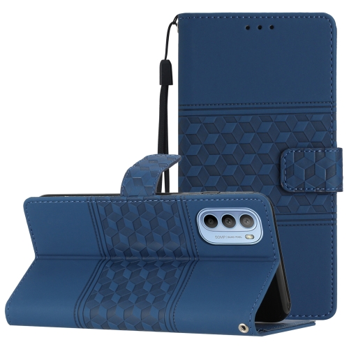 

For Motorola Moto G31 / G41 Diamond Embossed Skin Feel Leather Phone Case with Lanyard(Dark Blue)