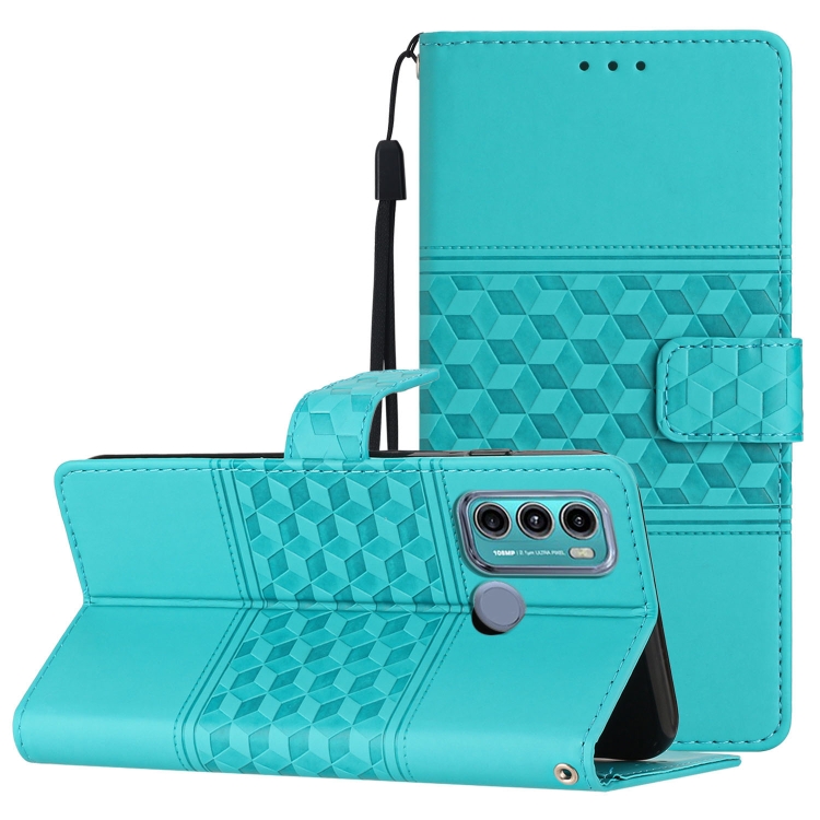 

For Motorola Moto G60 / G40 Fushion Diamond Embossed Skin Feel Leather Phone Case with Lanyard(Blue)