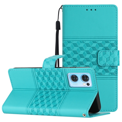 

For OPPO Find X5 Lite Diamond Embossed Skin Feel Leather Phone Case with Lanyard(Blue)