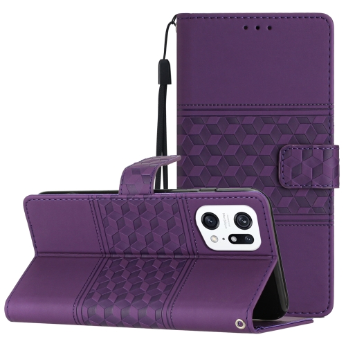 

For OPPO Find X5 Pro Diamond Embossed Skin Feel Leather Phone Case with Lanyard(Purple)