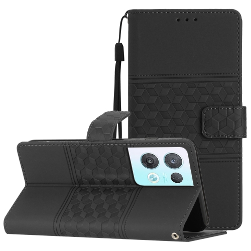 

For OPPO Reno8 Pro 5G Diamond Embossed Skin Feel Leather Phone Case with Lanyard(Black)