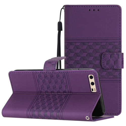 

For Huawei P10 Diamond Embossed Skin Feel Leather Phone Case with Lanyard(Purple)