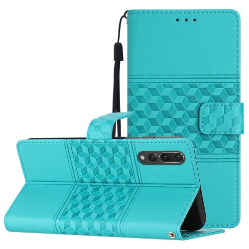 

For Huawei P20 Pro Diamond Embossed Skin Feel Leather Phone Case with Lanyard(Blue)