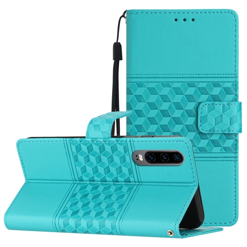 

For Huawei P30 Diamond Embossed Skin Feel Leather Phone Case with Lanyard(Blue)