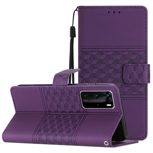 

For Huawei P40 Pro Diamond Embossed Skin Feel Leather Phone Case with Lanyard(Purple)