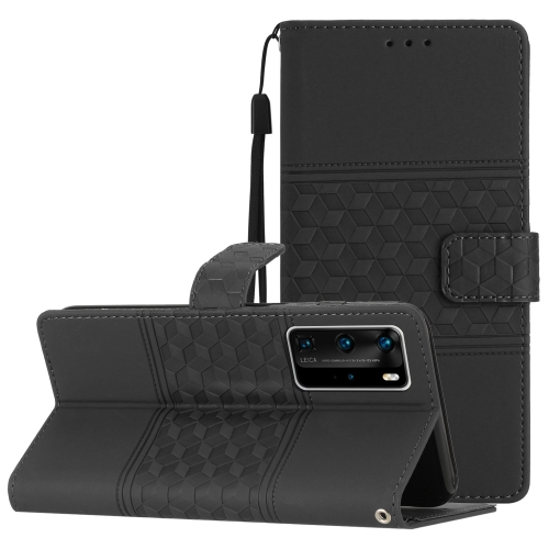 

For Huawei P40 Pro Diamond Embossed Skin Feel Leather Phone Case with Lanyard(Black)