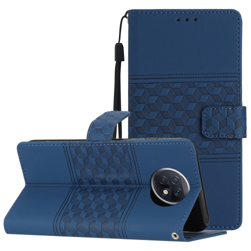 

For Xiaomi Redmi Note 9 5G / Note 9T Diamond Embossed Skin Feel Leather Phone Case with Lanyard(Dark Blue)