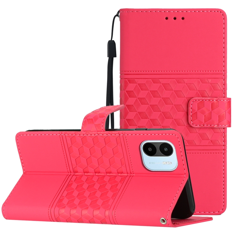 

For Xiaomi Redmi A1 Diamond Embossed Skin Feel Leather Phone Case with Lanyard(Red)