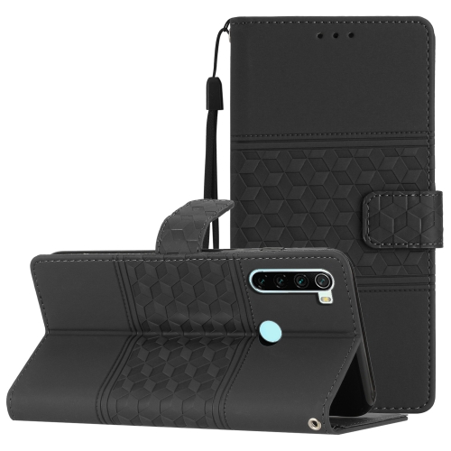 

For Xiaomi Redmi Note 8T Diamond Embossed Skin Feel Leather Phone Case with Lanyard(Black)
