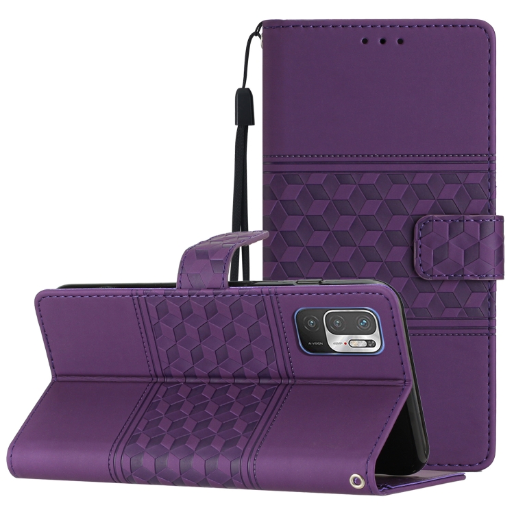 

For Xiaomi Redmi Note 10 5G Diamond Embossed Skin Feel Leather Phone Case with Lanyard(Purple)