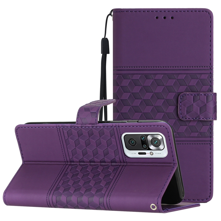 

For Xiaomi Redmi Note 10 Pro / 10 Pro Max Diamond Embossed Skin Feel Leather Phone Case with Lanyard(Purple)