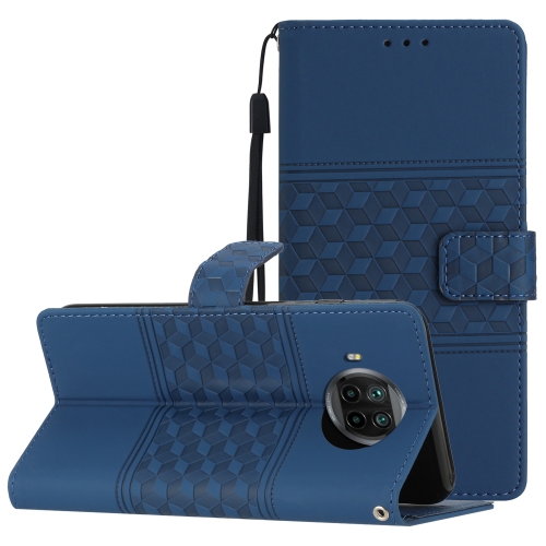 

For Xiaomi Mi 10T Lite Diamond Embossed Skin Feel Leather Phone Case with Lanyard(Dark Blue)