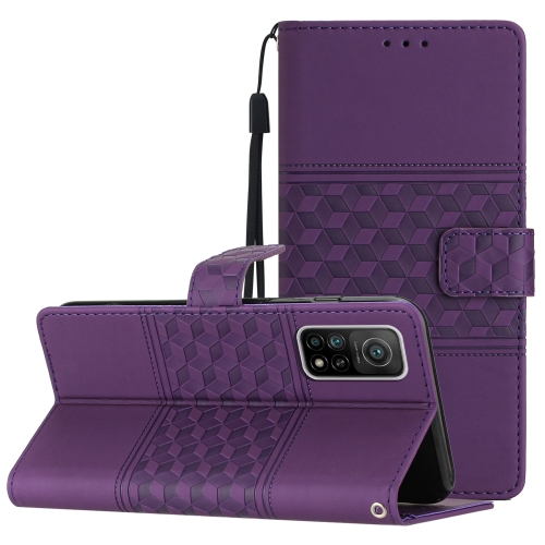 

For Xiaomi Mi 10T / 10T Pro Diamond Embossed Skin Feel Leather Phone Case with Lanyard(Purple)