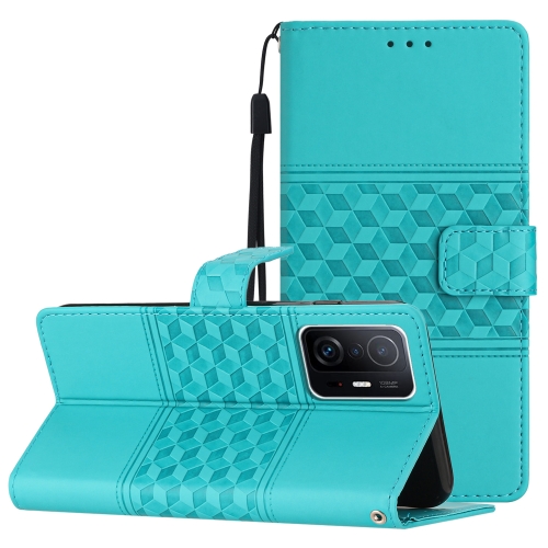 

For Xiaomi Mi 11T / 11T Pro Diamond Embossed Skin Feel Leather Phone Case with Lanyard(Blue)