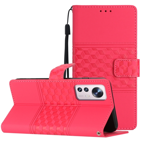 

For Xiaomi 12 Pro Diamond Embossed Skin Feel Leather Phone Case with Lanyard(Red)