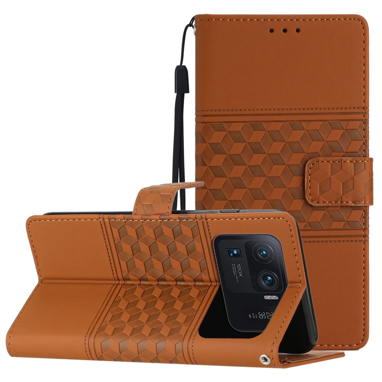 

For Xiaomi Mi 11 Ultra Diamond Embossed Skin Feel Leather Phone Case with Lanyard(Brown)