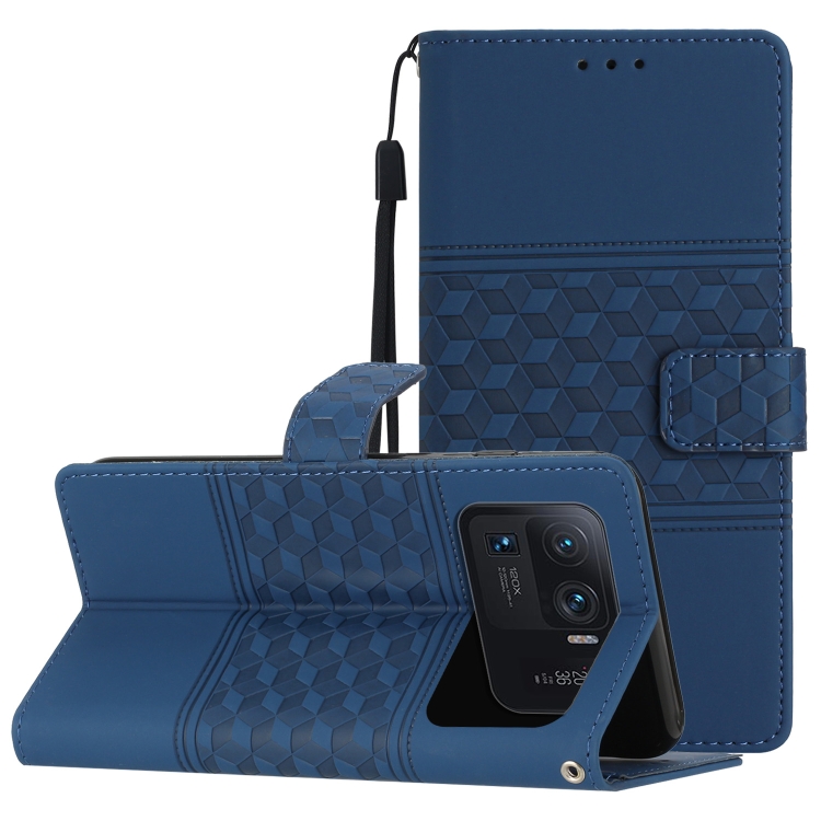 

For Xiaomi Mi 11 Ultra Diamond Embossed Skin Feel Leather Phone Case with Lanyard(Dark Blue)
