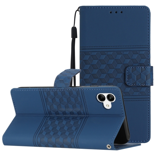 

For Samsung Galaxy A04 Diamond Embossed Skin Feel Leather Phone Case with Lanyard(Dark Blue)