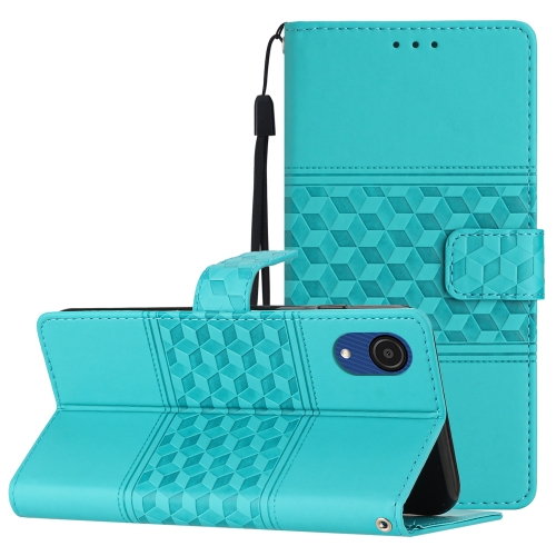 

For Samsung Galaxy A04 Core Diamond Embossed Skin Feel Leather Phone Case with Lanyard(Blue)