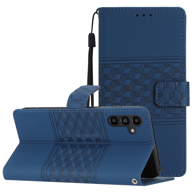 

For Samsung Galaxy A04s Diamond Embossed Skin Feel Leather Phone Case with Lanyard(Dark Blue)