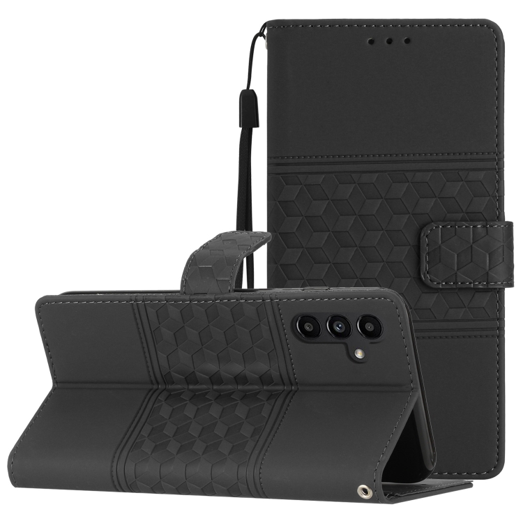 

For Samsung Galaxy A13 5G Diamond Embossed Skin Feel Leather Phone Case with Lanyard(Black)