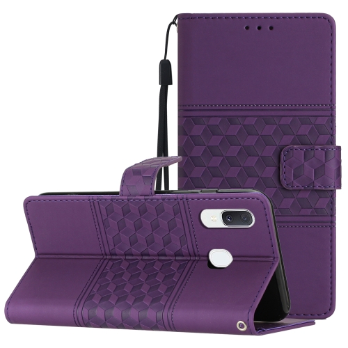 

For Samsung Galaxy A20 / A30 Diamond Embossed Skin Feel Leather Phone Case with Lanyard(Purple)