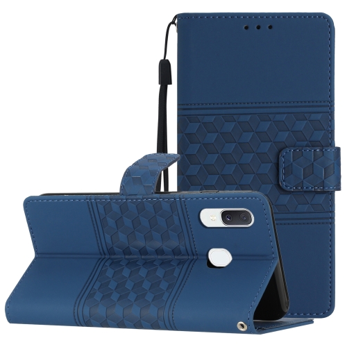 

For Samsung Galaxy A20 / A30 Diamond Embossed Skin Feel Leather Phone Case with Lanyard(Dark Blue)