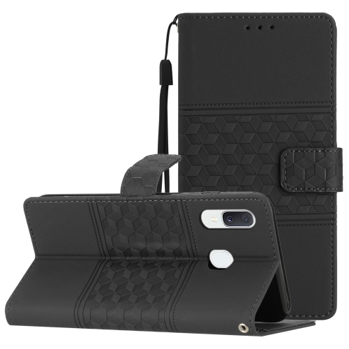 

For Samsung Galaxy A20e Diamond Embossed Skin Feel Leather Phone Case with Lanyard(Black)