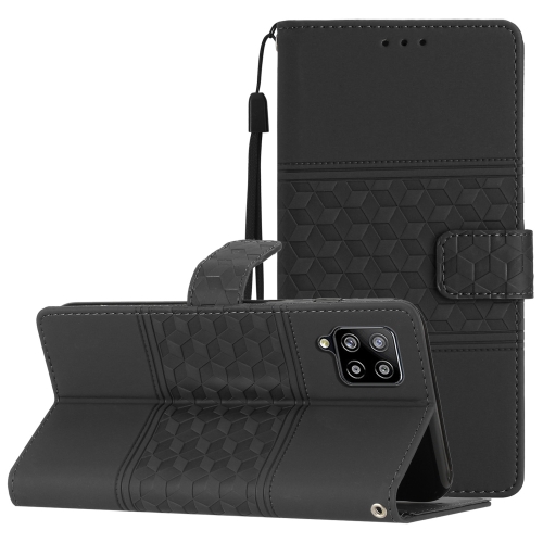 

For Samsung Galaxy A22 4G Diamond Embossed Skin Feel Leather Phone Case with Lanyard(Black)