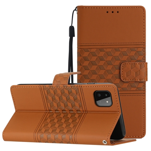 

For Samsung Galaxy A22 5G Diamond Embossed Skin Feel Leather Phone Case with Lanyard(Brown)