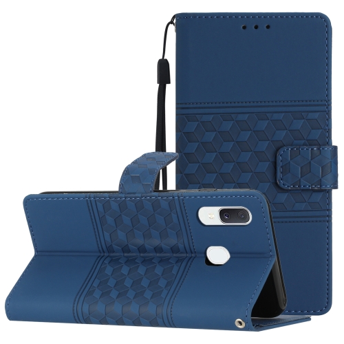 

For Samsung Galaxy A40 Diamond Embossed Skin Feel Leather Phone Case with Lanyard(Dark Blue)