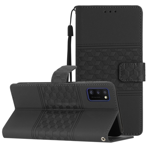 

For Samsung Galaxy A41 Diamond Embossed Skin Feel Leather Phone Case with Lanyard(Black)