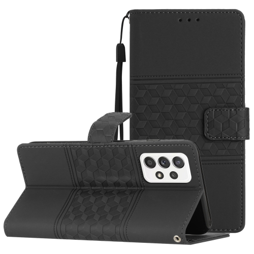 

For Samsung Galaxy A52 Diamond Embossed Skin Feel Leather Phone Case with Lanyard(Black)