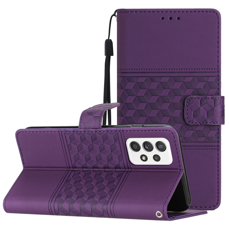 

For Samsung Galaxy A73 Diamond Embossed Skin Feel Leather Phone Case with Lanyard(Purple)