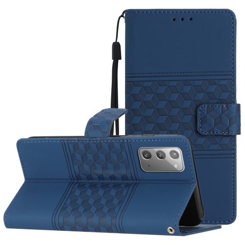 

For Samsung Galaxy Note20 Diamond Embossed Skin Feel Leather Phone Case with Lanyard(Dark Blue)